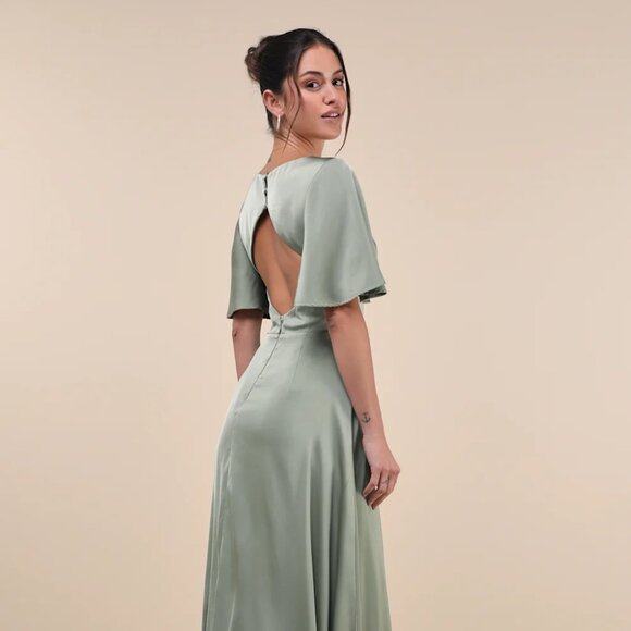 Lulus Sage Satin Maxi Dress - Picture 2 of 2